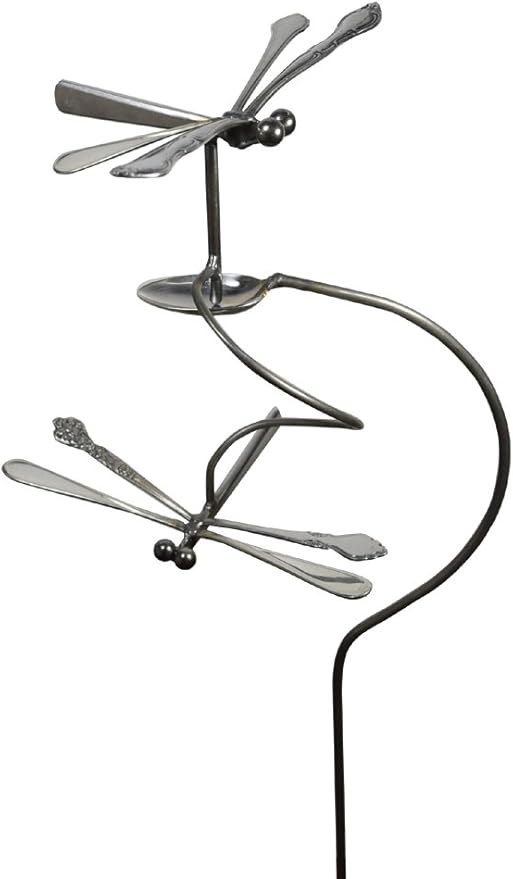 Modern Artisans American Made Dancing Dragonflies Balancing Garden Stake and Upcycled Utensil Sculpture
