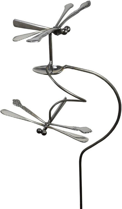 Modern Artisans American Made Dancing Dragonflies Balancing Garden Stake and Upcycled Utensil Sculpture