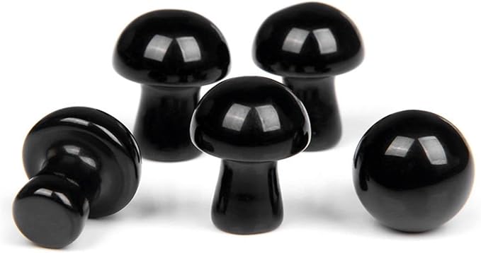 15PCS Black Onyx Natural Stones Mushroom Sculpture Decor Crystal for Home Crafts Flower Pot Gemstone Mini Mushroom Hand Making Yard Decoration