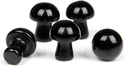 15PCS Black Onyx Natural Stones Mushroom Sculpture Decor Crystal for Home Crafts Flower Pot Gemstone Mini Mushroom Hand Making Yard Decoration