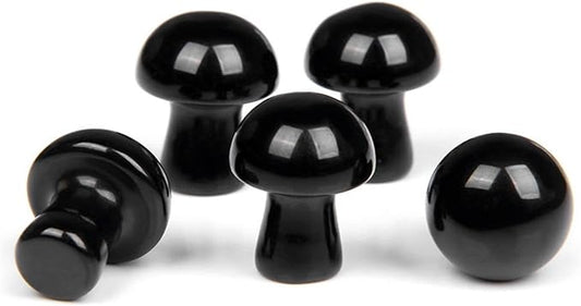 15PCS Black Onyx Natural Stones Mushroom Sculpture Decor Crystal for Home Crafts Flower Pot Gemstone Mini Mushroom Hand Making Yard Decoration