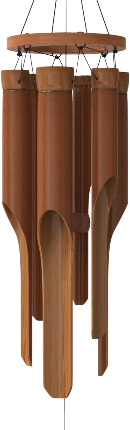 Nalulu Classic Bamboo Wind Chimes - Outside Outdoor Wood Wooden Windchimes, Small, Handcrafted with Calming Deep Tones, Ideal Home Decor or Gift for Any Occasion