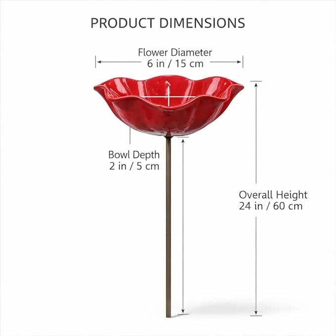 Handmade Metal Flower Garden Stake, Metal Flower Garden Stake Bird Bath,Bee Butterfly Water Feeder with Flower Design for Garden Lawn Yard Decor (1PCS)