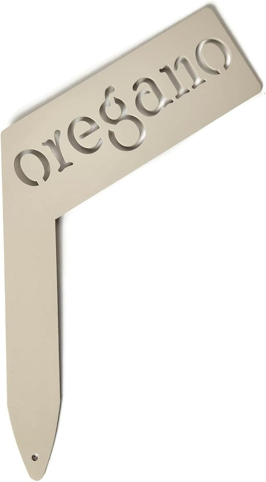 Planter Size Small Metal Garden Plant Vegetable Flower or Herb Markers 13.5 Inches Tall (oregano, Cream)