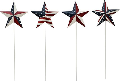 K KILIPES 15.75" H Metal Star Barn Patriotic Garden Stakes, 4pcs Rustic US Flag Star Metal Plant Stick Yard Art Ornament for Memorial Day 4th of July Veterans Day Election Day Decoration
