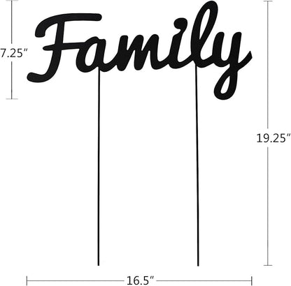 Metal Letters Garden Stakes Yard Art Word Sign Lawn Decoration Indoor Outdoor Plant Pot Decor Decorative Stick for Patio Pathway Flower Bed (family)