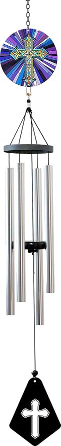 Spoontiques Cross Wind Chime - Outdoor Garden Décor - Decorative Chimes for Yard, Garden, Backyard and Patio Decoration
