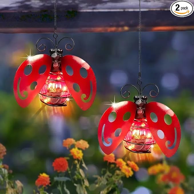 EVOLUX Solar Outdoor Ladybug Lights for Garden - Outdoor Statues Figurine Lights for Lawn, Patio, Balcony, Yard Ornament Cut Housewarming Gifts(2 pcs)