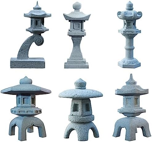 Saihisday 6pcs Miniature Asian Decor, Japanese Lantern Style, Chinese Pagoda Statue for Fish Tank Aquarium Ornament Decor Bonsai Micro Rockery Landscape Kit