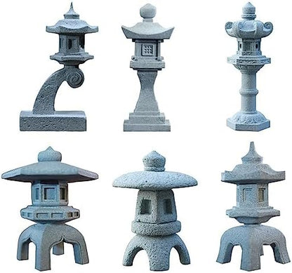 Saihisday 6pcs Miniature Asian Decor, Japanese Lantern Style, Chinese Pagoda Statue for Fish Tank Aquarium Ornament Decor Bonsai Micro Rockery Landscape Kit