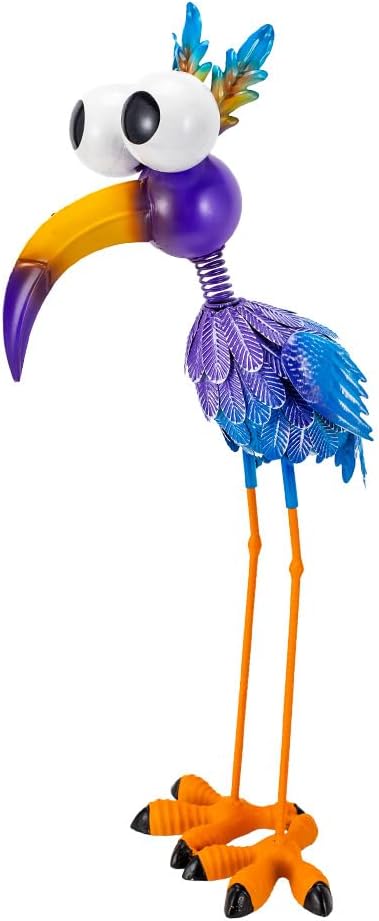 27“ Metal Purple Big-Eyed Bird Statue Garden Decor, Big-Eyed Bird Garden Statue Decor Yard Art for Home Kitchen Outdoor Patio Lawn Decor
