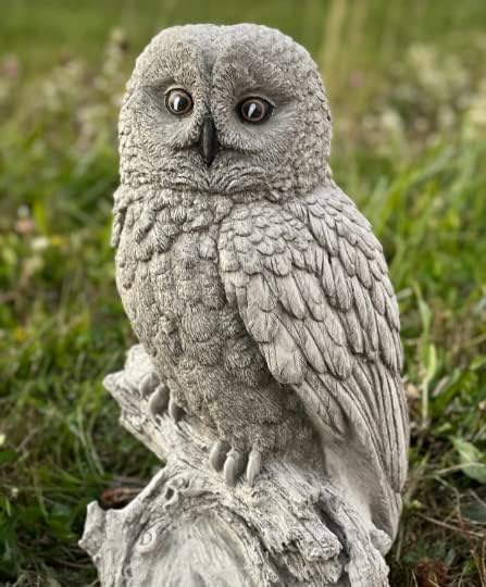 Gray owl Statue for Lawn and Garden Concrete owl Figurine Realistic Owl Sculpture Yard Art Decor Stone Owl Lover Gift
