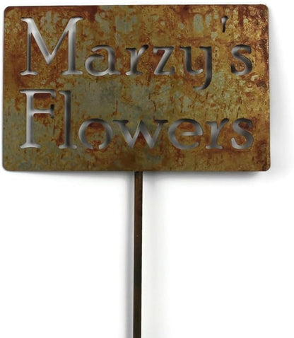 Classic Metal Garden Markers Clearance Items 20 to 33 Inches Tall (Marzy's Flowers, Naturally Rusted)
