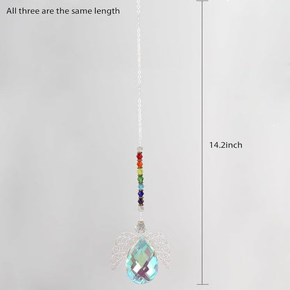 Rainbow Crystal Suncatcher,Angel Suncatcher with Large Wings in The Drop Shape,Guardian Angel for Car