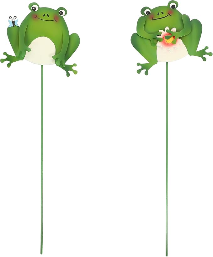 GANAZONO 2pcs Out Door Decor Dragonfly Decor Frogs Lawn Stakes Garden Frogs Decoration Garden Stakes with Sticks Patio Yard Outdoor Iron Metal