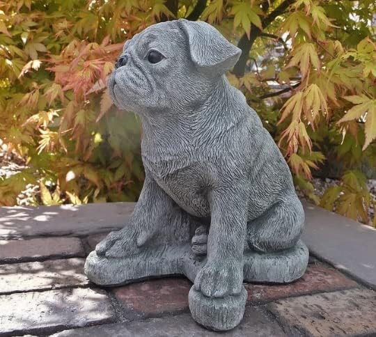 Realistic Pug Statue Concrete Dog Sculpture Black Pug Figurine Indoor Garden Decor Pet Memorial Figure