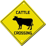 Cattle Crossing Sign Funny Novelty Metal Tin Sign for Bar Club Country Home Coffee Shop Indoor& Outdoor Decor Yellow Street Sign 12X12inch