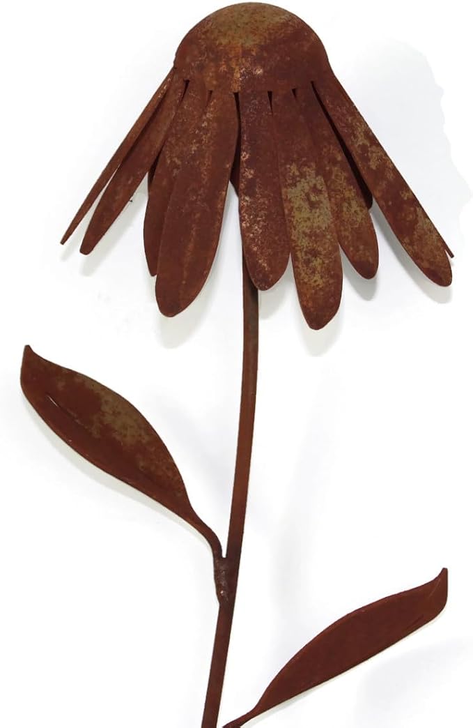 Metal Rustic and Colorful Flower Stakes Ranging from 9.5 to 36 Inches Tall (Coneflower Stake 30" Tall, Naturally Rusted)