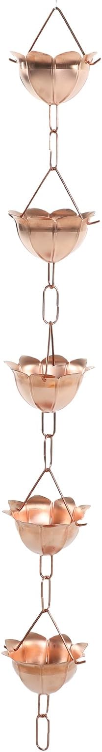 Haofy 1 Meter Copper Rain Chain 5 Petal Cups Design Rainwater Drainage System Decorative Gutter Replacement for Garden Patio Outdoor Decor