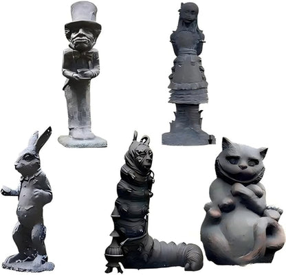 5PCS Alice in Wonderland Garden Decor Statue Set - Wonderland-Like Garden Decoration Fairy with Hand Cast Stone Resin for Indoor Outdoor Garden Patio Lawn Yard