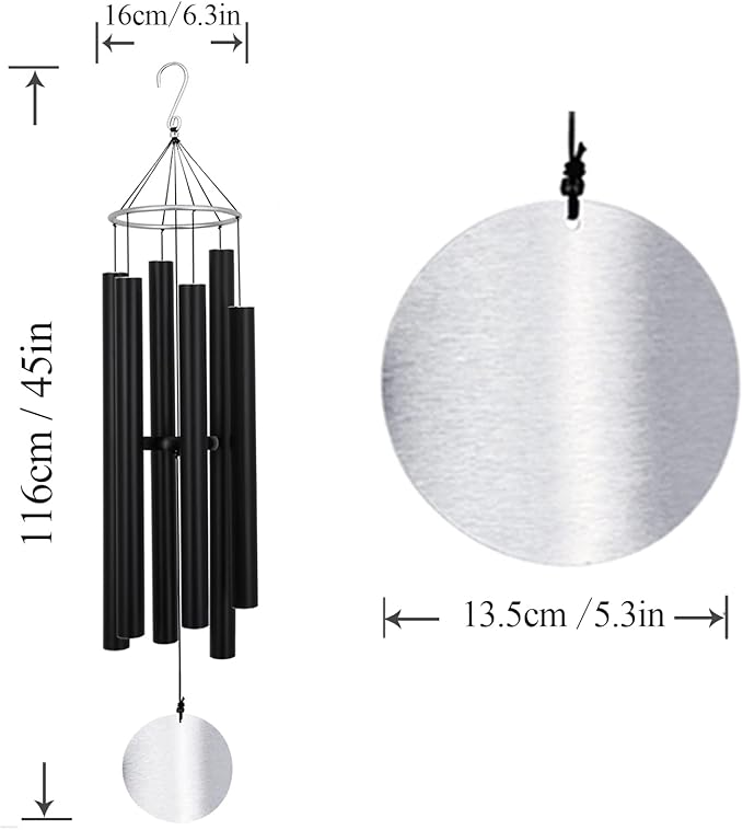 Wind Chimes Large Outdoors Clearance Deep Tone, 45" Sympathy Wind Chimes in Loving Memory of Someone, Memorial Wind Chimes Gifts for Mother's Day, Metal Wind Chimes Outdoors Garden/Yard Décor(Black)