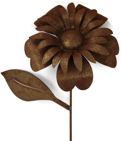 Metal Rustic and Colorful Flower Stakes Ranging from 9.5 to 36 Inches Tall (Sunflower Stake 34" Tall, Naturally Rusted)