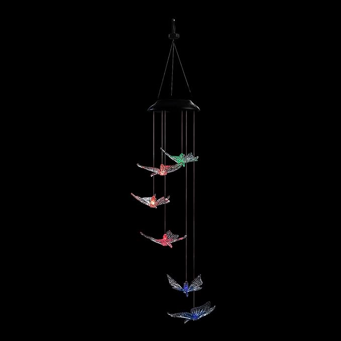 Alpine Corporation 27" Tall Outdoor Solar Powered Wind Mobile with Color Changing LED Butterfly Lights