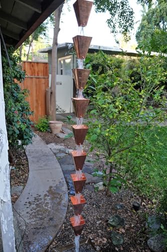 Nutshell Stores Large Tapered Square Cups Rain Chain - Copper Plated - 11 Feet