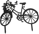 Yard Art Garden Metal Statue Decor,Lifelike Bicycle Stakes Outdoor Decorations,Black Hollow Out Iron Silhouette Sets for Farmhouse Pathway Lawn (Black)