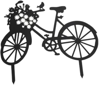 Yard Art Garden Metal Statue Decor,Lifelike Bicycle Stakes Outdoor Decorations,Black Hollow Out Iron Silhouette Sets for Farmhouse Pathway Lawn (Black)