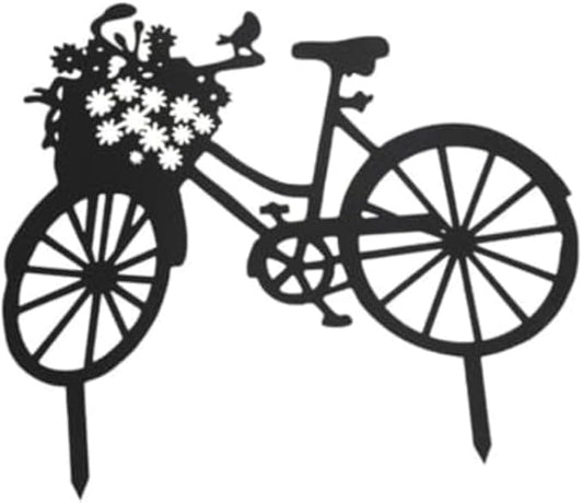 Yard Art Garden Metal Statue Decor,Lifelike Bicycle Stakes Outdoor Decorations,Black Hollow Out Iron Silhouette Sets for Farmhouse Pathway Lawn (Black)