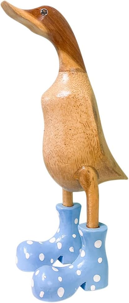 Wooden Crafted Duck Figurine with Spotty Wellies Funny Standing Duck Statues Decorative Resin Rain Boot Animal Sculpture Collectible Crafts Waterproof Garden Lawn Ornament (Blue, 5.9Inch)