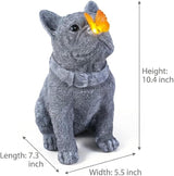 Solar French Bulldog Garden Statue with Butterfly, Outdoor Frenchie Sculpture Decor for Patio, Yard & Lawn, Unique French Bulldog Gifts & Dog Memorial Statue,10 Inch, Resin (Grey Stone)