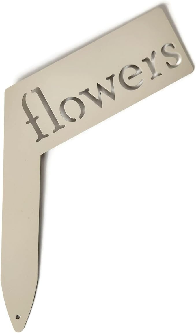 Planter Size Small Metal Garden Plant Vegetable Flower or Herb Markers 13.5 Inches Tall (flowers, Cream)