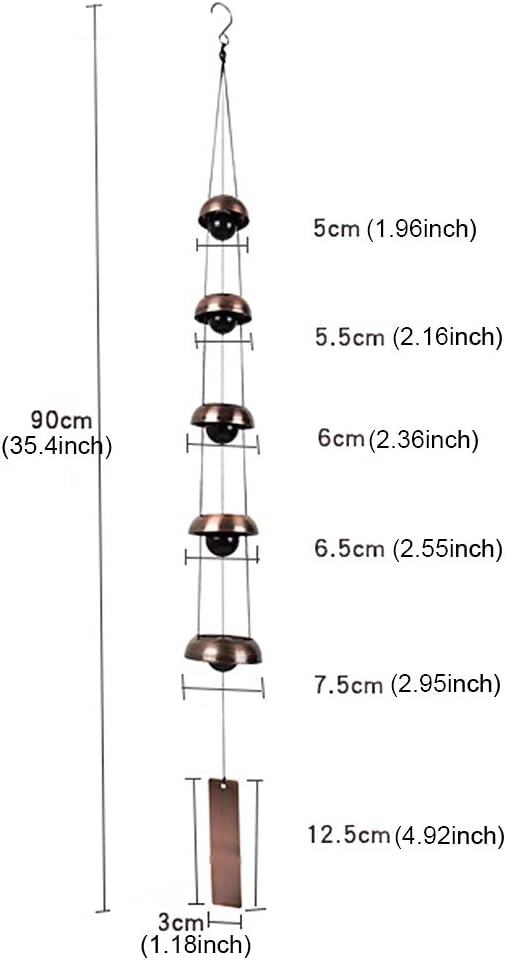 JIANWEI Bell Wind Chimes Temple Wind Bell, Vintage Copper Bell, Feng Shui Wind Chimes with 5 Bells, Memorial Wind Chime for Home Yard Balcony Window Outdoor(Bronze)