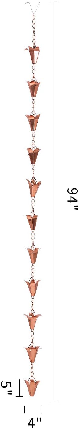 Topadorn Rain Chain Pure Copper Lily Rain Chains Decorative Rain Chain Bell Decor, 8-1/2 Length