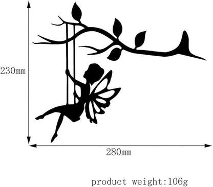 Fairy Silhouette Statue, Metal Fairy Branch Decoration Outdoor Metal Craft Fairy Statue for Garden Backyard Tree Decor, Hanging Ornament (28 x 23 cm) (Black)
