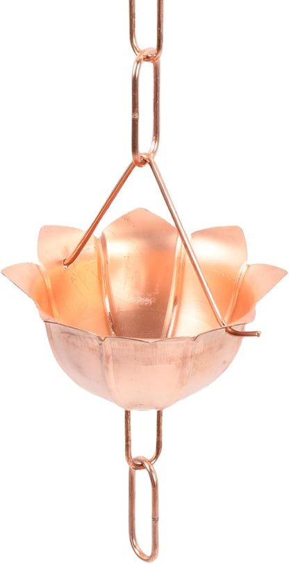 SUNGOOYUE 1M Decorative Hanging Rain Chain Copper Flower Rain Catcher Chain for Patio Garden Temple - Efficient Water Management Expandable - Metal (Petal Shaped)