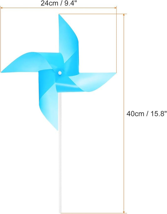 HARFINGTON 50pcs Windmills for The Yard Garden 15.7" x 9.1" 4 Leaves Pinwheels Wind Mills Spinners Windproof Waterproof Bird Devices with Stakes for Patio Decor, Light Blue