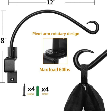 Maosen 12 Inches Swivel Plant Hangers Outdoor - 2 Pack Black Iron Plant Hanging Hook Bracket for Flowers Baskets Planter Pots Bird Feeder Lanterns Wind Chimes