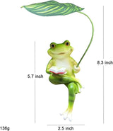 OwMell Frog Statue for Garden, Green Frog Figurine for Outdoor Decor Yard and Garden Decoration Resin Sculpture 6 Inches - Book & Leaf
