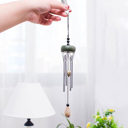 2 Pack Small Silver Wind Chime with Ceramic Blank Drops, 10 Inch Metal Garden Wind Chimes with 4 Different Len Bell Tubes, Soothing Harmony Sound Mini Outdoor Windcatcher Porches Décor, Exxacttorch