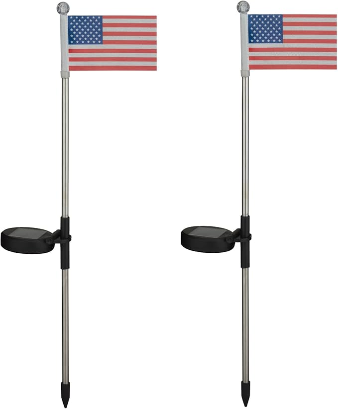 Regal Art & Gift Americana Flag Solar Stake Set of 2 – Decorative Patriotic LED Garden Lights, Weather-Resistant Metal and Acrylic Outdoor Landscape Path Decor for Yard and Patio – Flag
