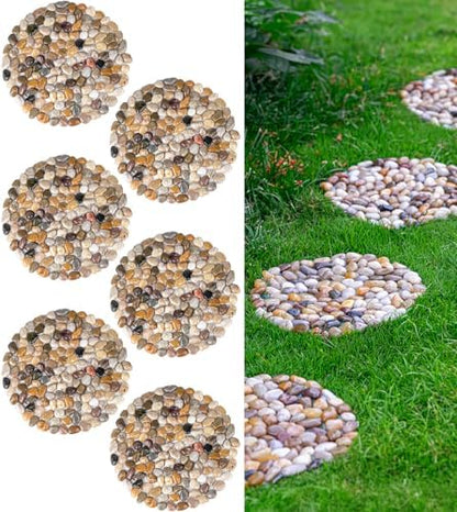 River Rocks Stepping Stones Outdoor for Garden Walkway, Pebbles Polished Gravel Pavers for Yard Lawn Patio Pathway Landscaping, 6PACK (Roundness)