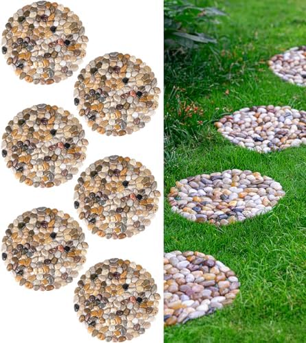 River Rocks Stepping Stones Outdoor for Garden Walkway, Pebbles Polished Gravel Pavers for Yard Lawn Patio Pathway Landscaping, 6PACK (Roundness)
