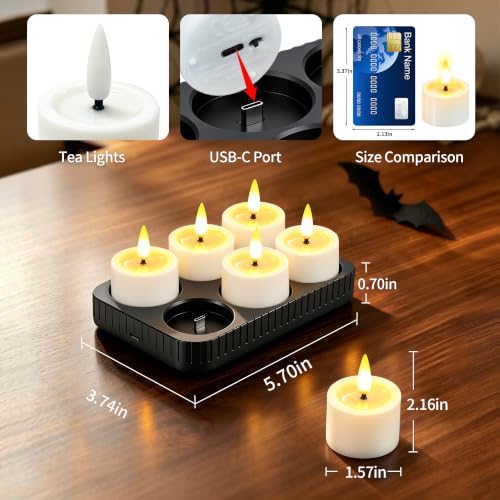 Rechargeable Tea Light Candles - 6 Pack with Remote Timer