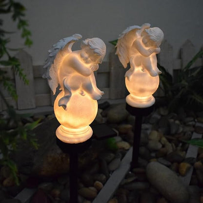 Solar Outdoor Garden Stakes Lighting for Garden Decoration, Solar Garden Gifts for Patio, Balcony, Yard Ornament, Unique Housewarming Figurine Lights, Garden Gifts for Women, Mom (Angel Sit)