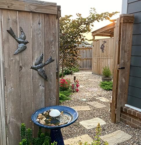 Set of 2 Garden Birds, Spring Home Accent Decor, 3D Wings, Metal Wall Hanging, Indoor Outdoor Display, Handmade 11 x 13 Inches