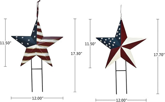 Linfevisi American Flag Star Yard Signs 17.5 Inch 2 Pack of Metal Patriotic Barn Stars Garden Stakes US Flag Outdoor 4th of July Decorations Memorial Day Yard Art Lawn Ornaments Patio for Outside