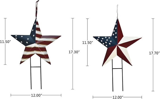 Morning View American Flag Garden Stake Set of 2 Patriotic Decor Metal Star US Flag Yard Sign Bar Star Outdoor Lawn Art Ornament 4th of July Memorial Day Veterans Day Independence Day 12 Inches Tall